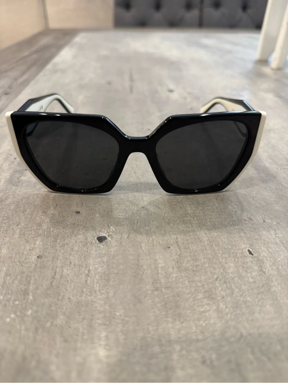 Prada Two-Tone Black and White Acetate Logo Sunglasses